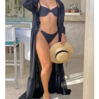 Vestido Longo Manga Longa Neon para Piscina e Praia - LARANJA NOEN