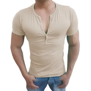 Sjons Camiseta Manga Curta Slim com Botão de Pressão - Creme