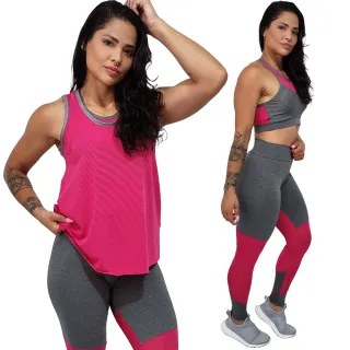 Roupa Academia Camiseta Regata Calça Legging Top Bojo Fitness Kit - Chocolate