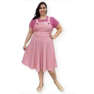 Moda Evangélica Casual Plus Size - Jardineira Salopete - BORDO G1