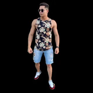 Moda masculina: camiseta regata longline, moda praia e verão - E14