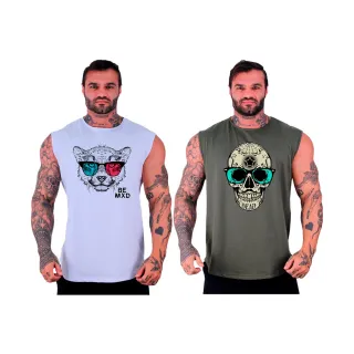 Conjunto de Regatas Masculinas MXD Machão Longline para Academia e Casual - Opção 04