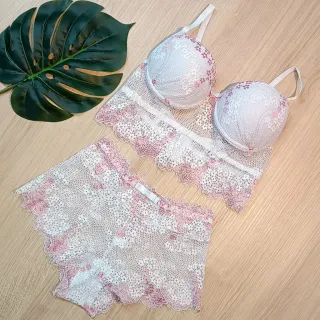 Lingerie Luxo Cropped Renda Bicolor Com Bojo - Conjunto Calesson 465 - Preto/Rosa