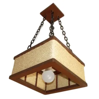 Pendente Rústico Quadrada Madeira 44 Cm - Luminária Lustre - Único