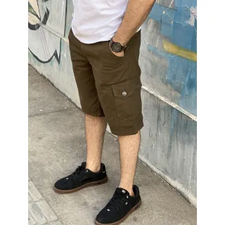Bermudas Cargo Militar Kit 2 - Sarja Brim, 6 Bolsos - Kit com 2 Preto/Verde