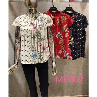 Blusinha Estampada Manga Curta Feminina Evangélica Social - Azul Marinho