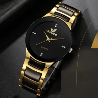 Relógio Masculino de Quartzo com Pulseira de Aço Dourado - Estilo Britânico Elegante - Macarrão dourado