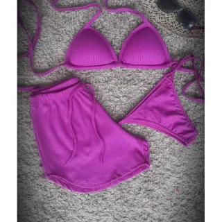 Shortinho Canelado com Biquíni - Rose