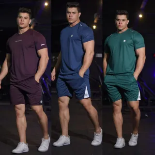 Conjunto Esportivo Masculino Dry Fit - Camiseta e Bermuda Refletiva - Azul Marinho