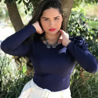 Blusinha Princesa Bufante Manga Longa Canelado - Moda Feminina - Azul