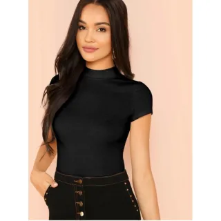 Fashion T-Shirt Feminina Manga Curta Gola Alta Canelado - Kit 3 peças - Kit 3 pecas vinho