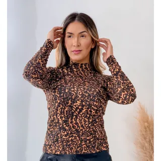 Blusa animal Print Cacharrel Feminina - Gola Alta - Cor 5