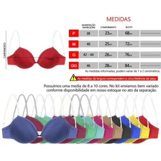 Soutien com bojo e aro, alça transparente removível - Liso Revenda - P (Veste Manequim 38)