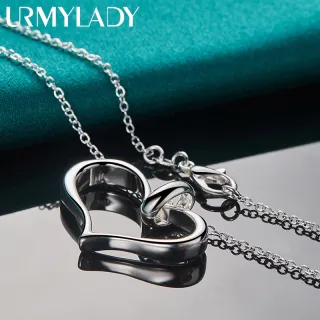 Colar de Prata Esterlina 925 com Pingente de Coração - 16-30 Polegadas - 55cm