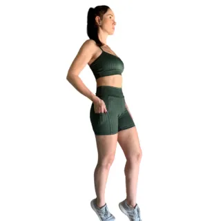 Empina Bumbum Conjunto Shorts Top Cirrê 3D Fitness Academia Corrida Ciclismo - Terracota