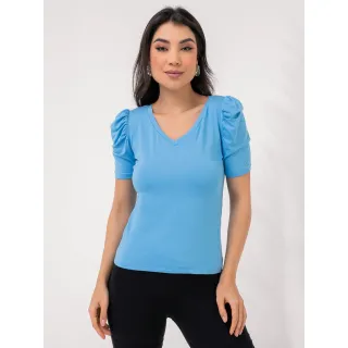 Blusa curta feminina gola V manga princesa bufante 301# - Cinza