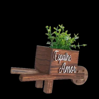 Plantinha artificial em vasinho de madeira estilo carriola - Deus