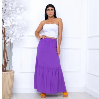 Moda feminina: Saia longa duas maria em viscolinho - Marsala