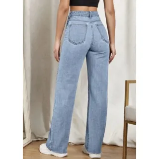 Calça Jeans Wide Leg Feminina - Cintura Alta, Tecido Grosso e Marmorizada - Marmorizada clara