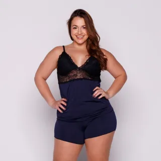 Pijama de Verão Plus Size Renda Short Dool - Ref 879 - Todo preto