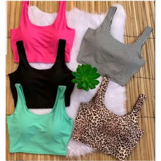 Faixa Suflex Cropped Feminino Liso Alça Grossa Sem Bojo (R-202) - Listrado