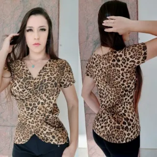 Fabricação Própria: Blusa Manga Curta Transpassada - Animal Print