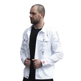 Jaqueta Jeans Destruída Masculina, Jaqueta de Frio - Branco