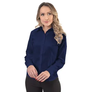 Manga Longa Camisa Social Feminina Lisa Toque Macio - Azul Celeste