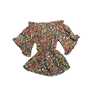 Blusa Feminina Cropped Ombro a Ombro Floral Elastex Onça - Vermelho