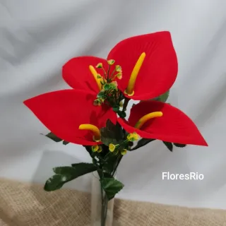 Decoração Casamento Buquê Flor Artificial Veludo Copo de Leite Vermelho - Único