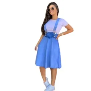 Moda Evangélica: Jardineira Gode Salopete - Raryel - Azul Escuro