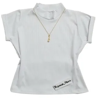 Cores Cropped Manga Curta Feminina - Top Gola Alta Canelada - Pink