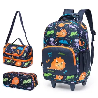 Mochila de Rodinhas Dinossauros Kit Escolar Spector + Estojo + Lancheira - PANDA
