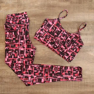 Top Fitness e Calça Legging Conjunto Academia Feminino - Preto