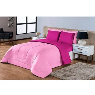 Edredom Queen Dupla Face Kit Vitória - 06 peças - Vinho/cinza