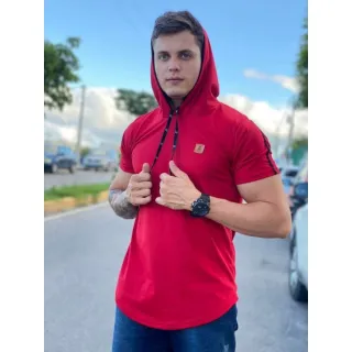 Camisa longline masculina com capuz em algodão fio 30.1 penteado - Branca