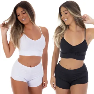 Moda Feminina Pijama Kit 2 Top Doll Microfibra sem Bojo - Promoção - Branco / Rosê
