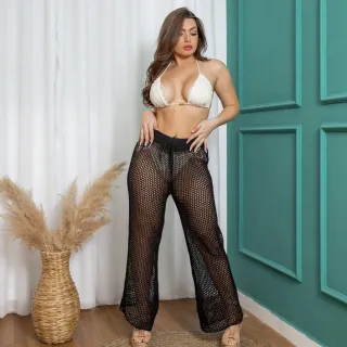 Pantalona Tricot Moda Praia Calça Feminina - Pink