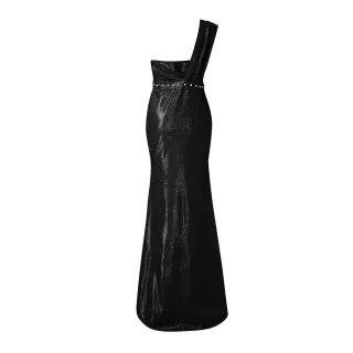 Vestido Longo de Formatura/Festa/Madrinha com Decote V e Lantejoulas - Em Estoque - Preto