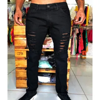 Calça Slim Elastano Premium Rasgada Branca Destroyed Desfiada - 38