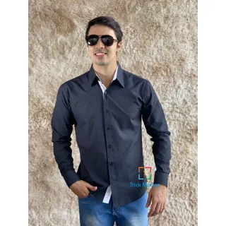 Promoção Super Atacado: Camisas Masculinas Slim Fit Estampadas e Xadrez - P ao GG - Azul Claro