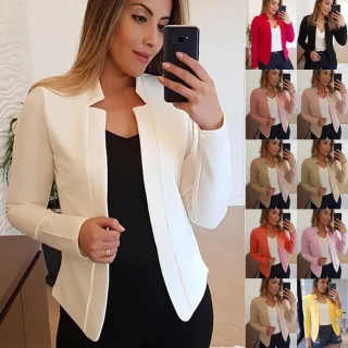 Blazer Feminino Plus Size Casual Lisa Verão/Primavera/Outono/Inverno - Vermelho