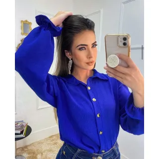 Barata Blusa Manga Longa Social Feminina Camiseta Bufante - Azul