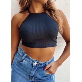 Moda Feminina Blogueira Cropped Curta Aberto Costas - ROSA BB