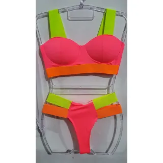 Tendência Blogueira: Biquíni Feminino Neon com Elástico - Onca (Elastic Amarelo/Laranja)