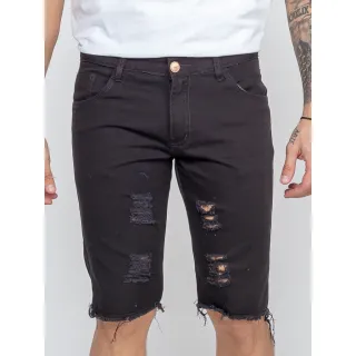 Preço barato bermudas masculinas em jeans sarja com elastano - escuro rasgada