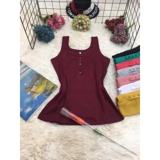 Malha canelada algodão regata botão aberto - Preto