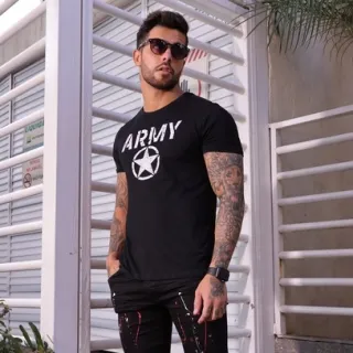 Camiseta Army Exercito Masculina Premium - 100% Algodão - Preto