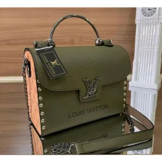 Alça Transversal Charmosa Bolsa Baú com Madeira Linda - Verde Militar