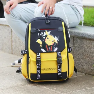 Mochilas de anime Pikachu para homens e mulheres escolares - Pequena escola branca